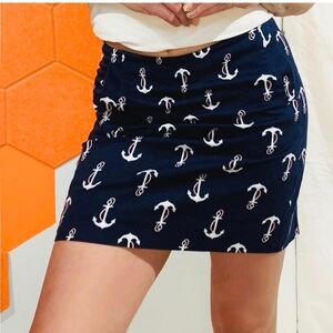 J. Crew Navy Blue White Anchor Print Mini Skirt With‎ Pockets Womens 00